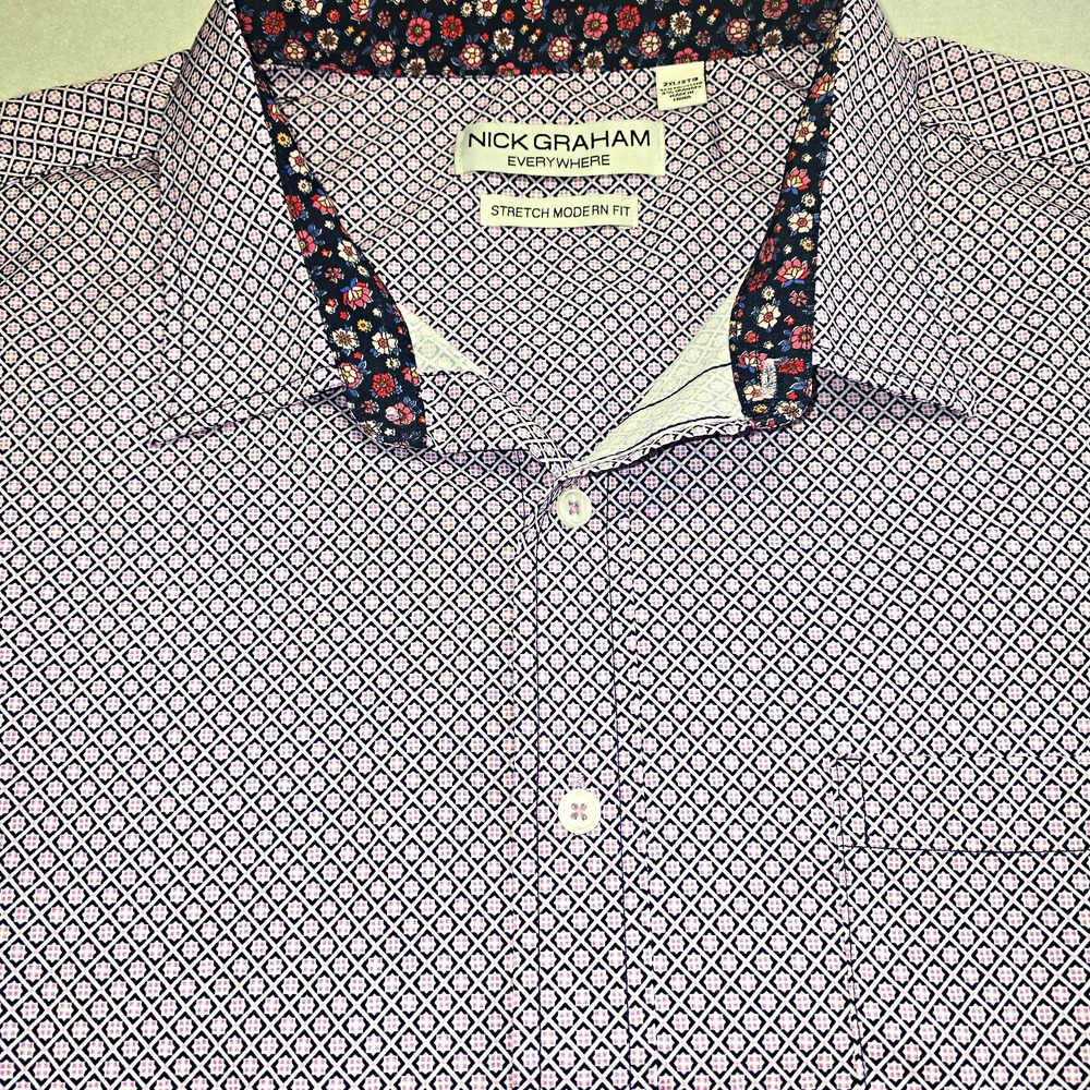 Nick Graham Everywhere Shirt XXL Short Sleeve Mens Stretch Modern Geo Floral